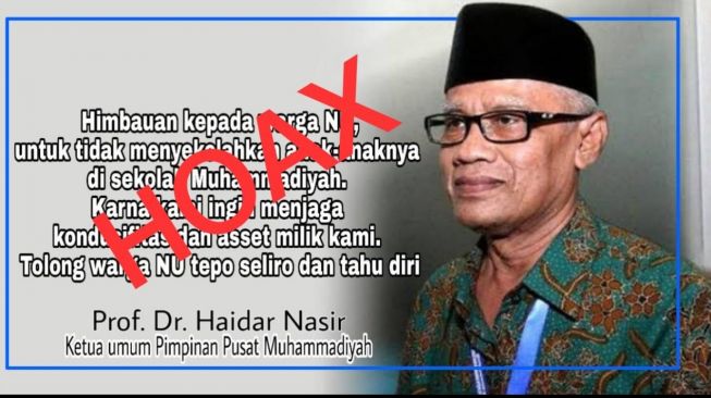 Hoaks! Imbauan Warga NU Dilarang Sekolahkan Anaknya di Sekolah Muhammadiyah